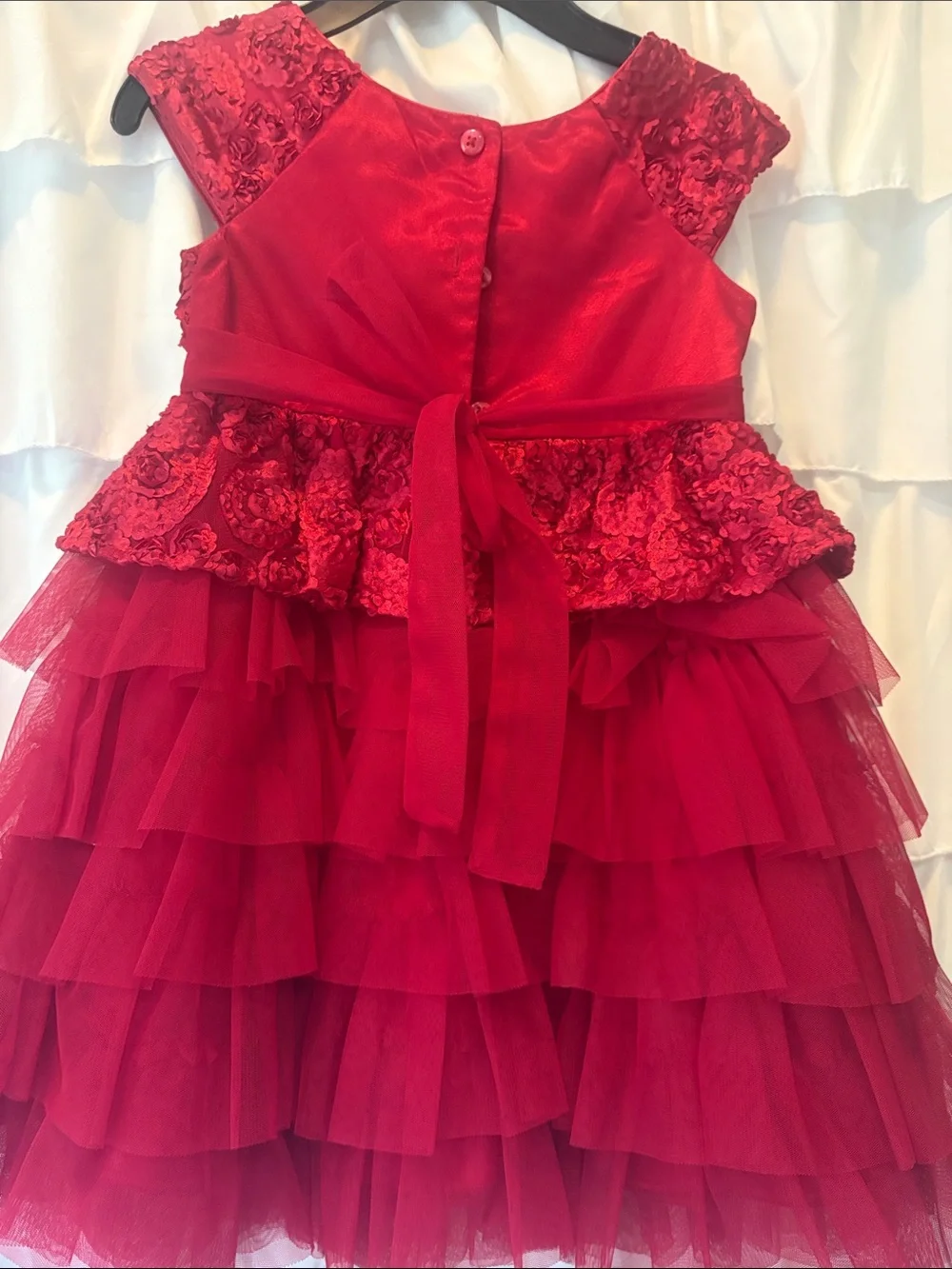Jona Michelle Red Rosette Tiered Tulle Dress